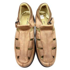 I-Roc Brown Leather Adjustable Slip On Sandals Shoes Men's 12